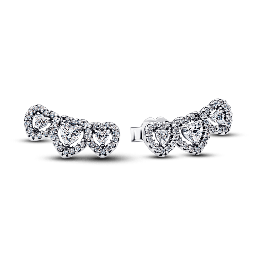 Įsmeigiami auskarai su trimis širdies formos aureolėmis - Pandora Lietuva