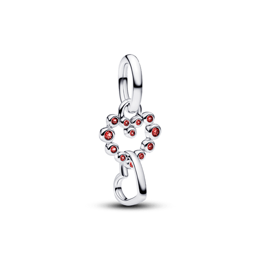 Kabantis sujungtų širdžių ir raudonų akmenėlių karoliukas - Pandora Lietuva