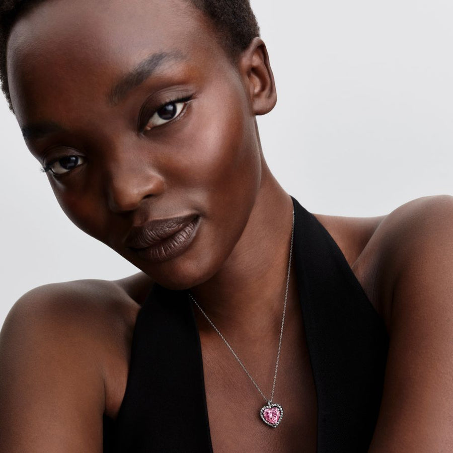 Koljė vėrinys su rožinės širdies formos aureole - Pandora Lietuva