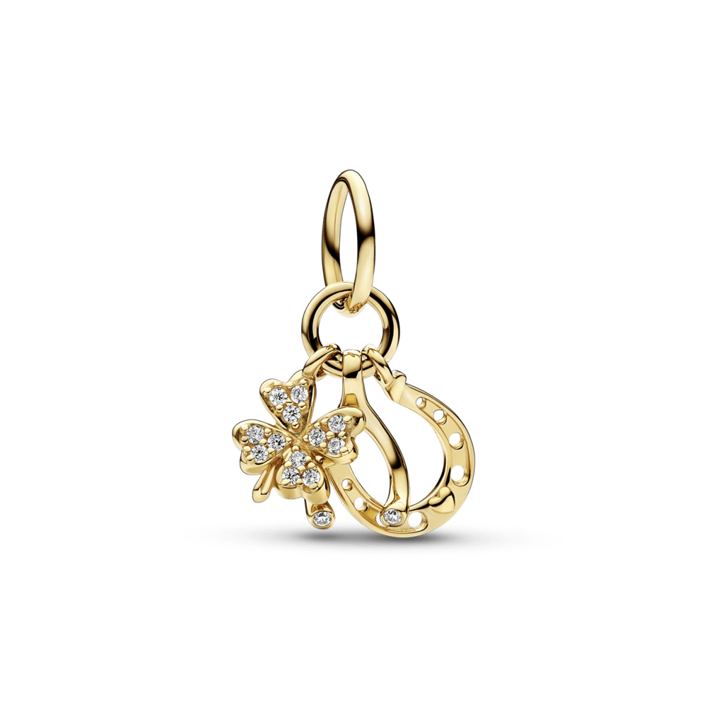 Laimingasis dobilas, kauliukas ir pasagos kabantis pakabukas - Pandora Lietuva