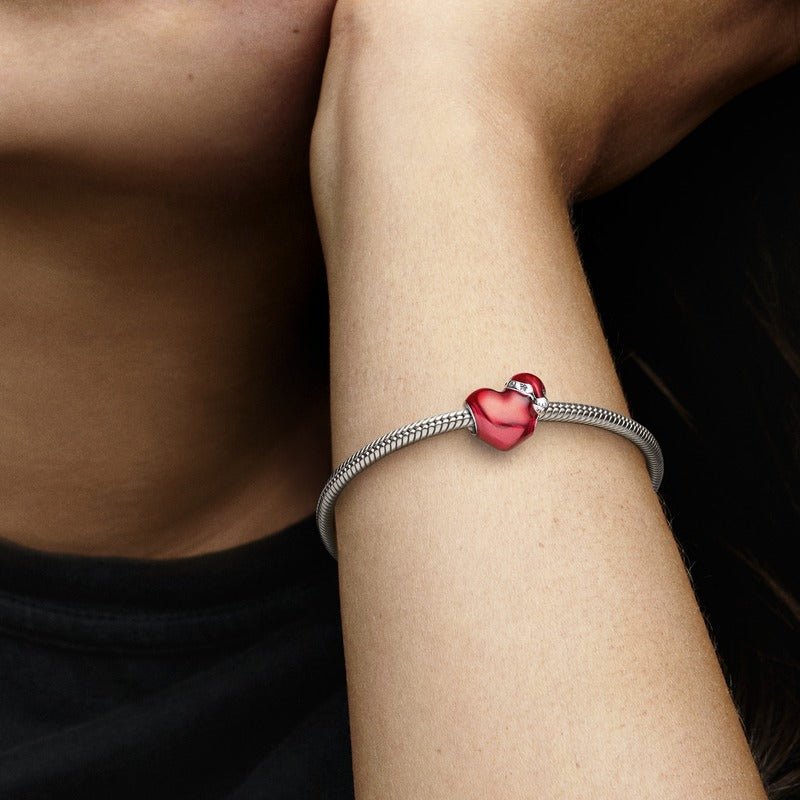 Metallic Red Christmas Heart Charm - Pandora LT