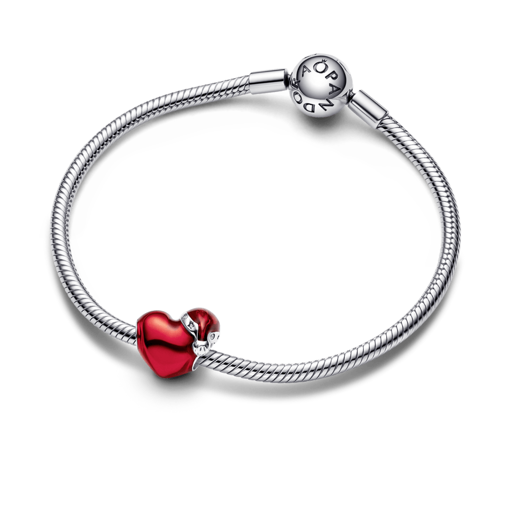 Metallic Red Christmas Heart Charm - Pandora LT