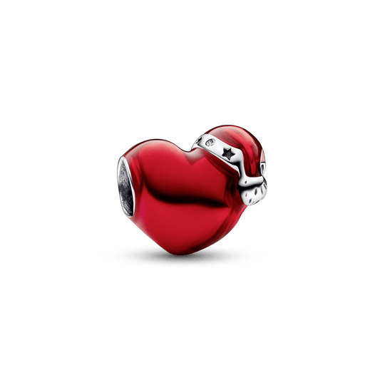 Metallic Red Christmas Heart Charm - Pandora LT