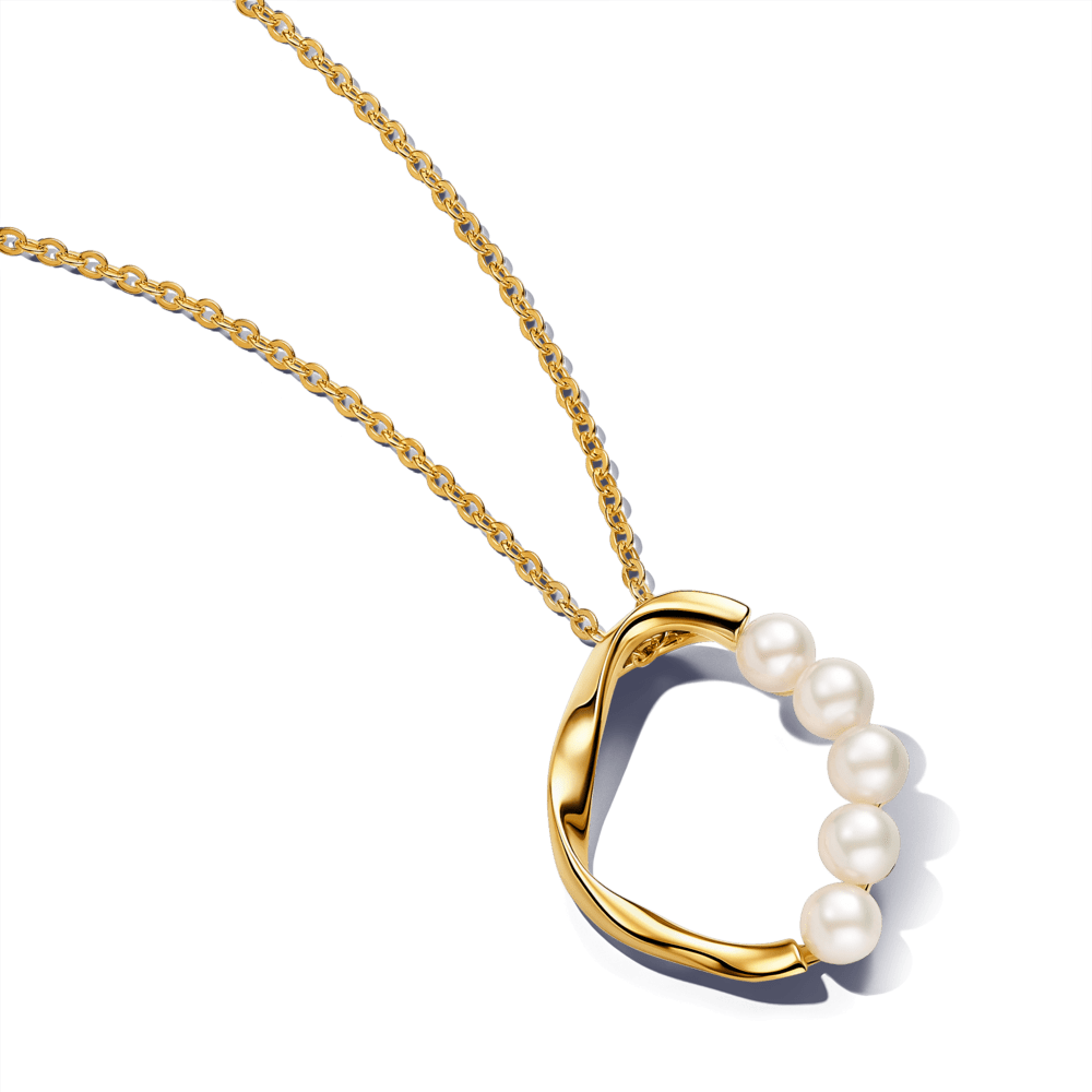 Organiškos formos apskritas vėrinys su apdorotais, dirbtiniu būdu išaugintais gėlavandeniais perlais - Pandora Lietuva