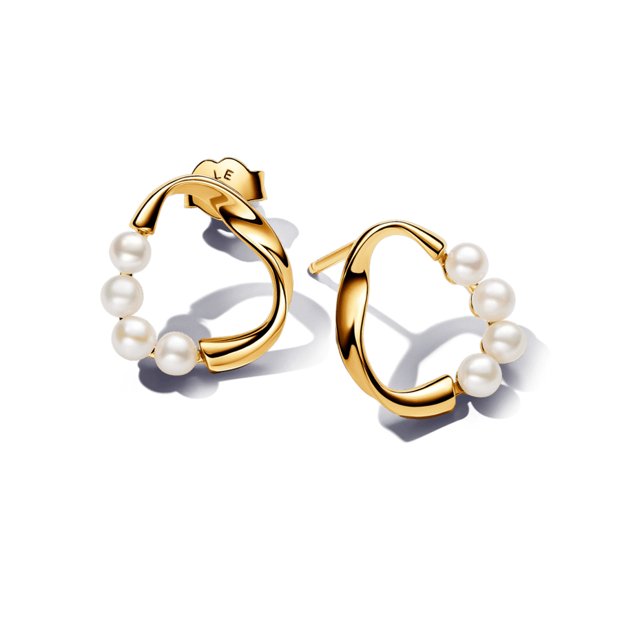 Organiškos formos apskriti auskarai su apdorotais, dirbtiniu būdu išaugintais gėlavandeniais perlais - Pandora Lietuva