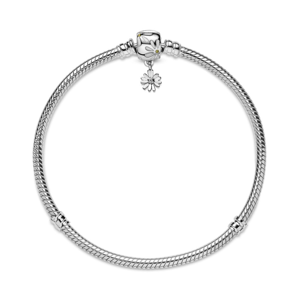 Pandora Moments gyvatės grandinėlės pynimo apyrankė su gėlės ramunės užsegimu. - Pandora Lietuva