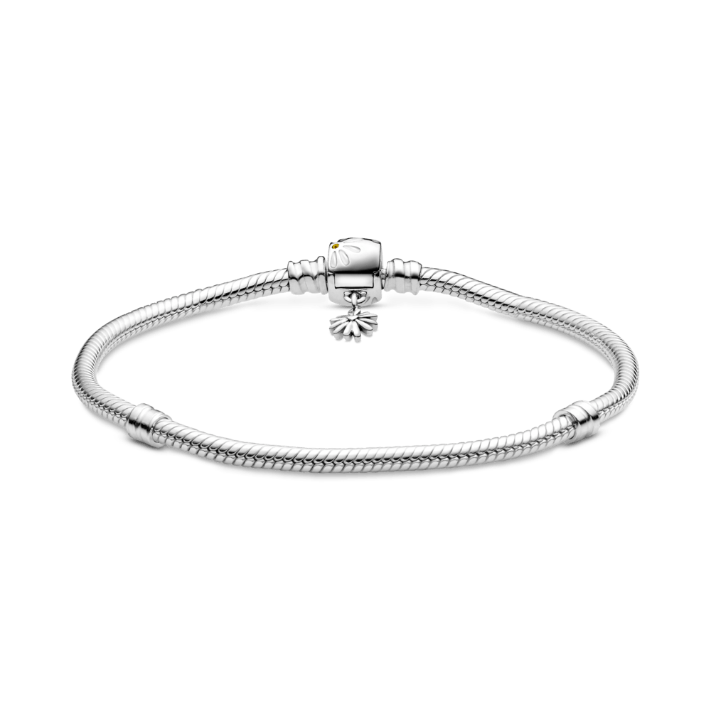 Pandora Moments gyvatės grandinėlės pynimo apyrankė su gėlės ramunės užsegimu. - Pandora Lietuva