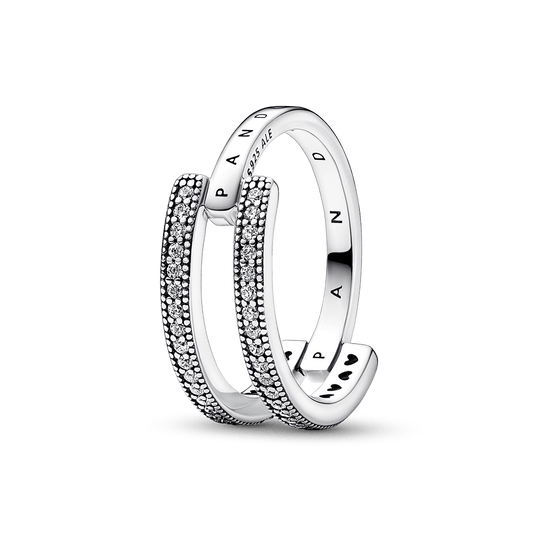 Pandora Signature Logo ir Pavé Dvigubas Žiedas - Pandora Lietuva