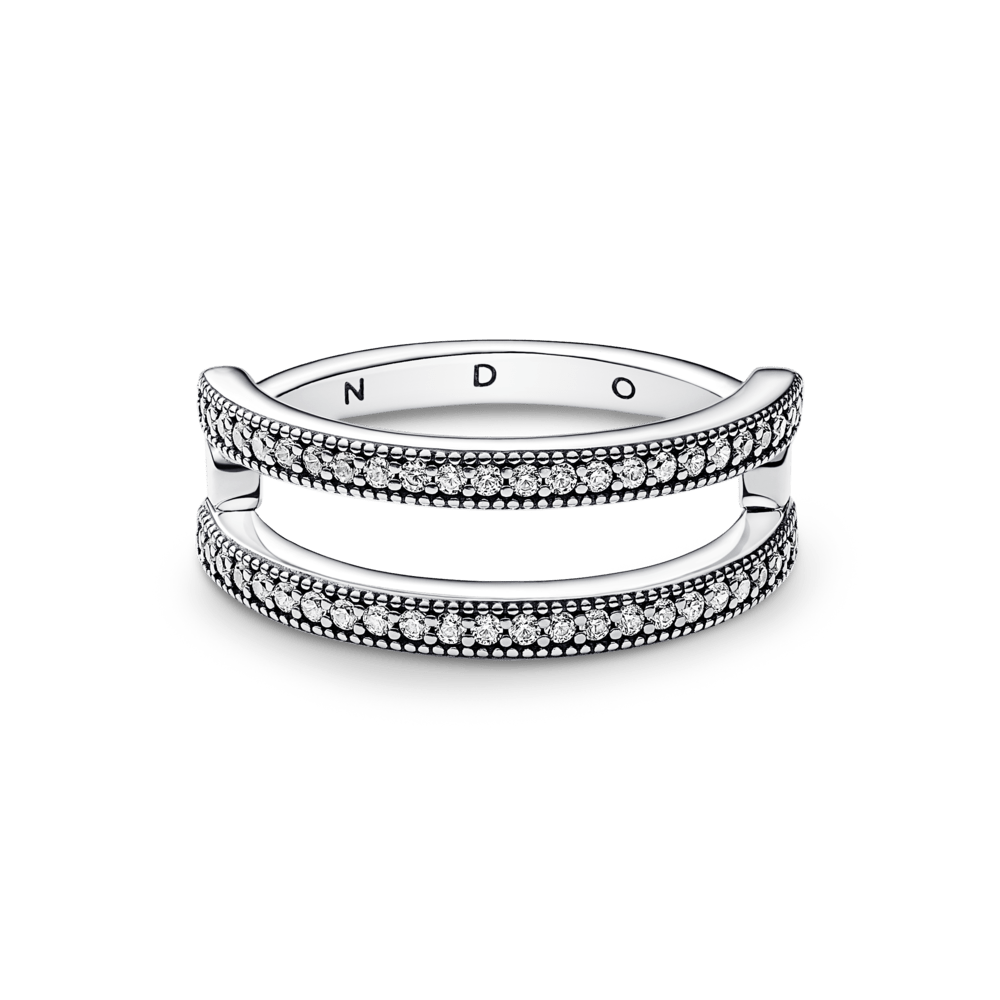 Pandora Signature Logo ir Pavé Dvigubas Žiedas - Pandora Lietuva