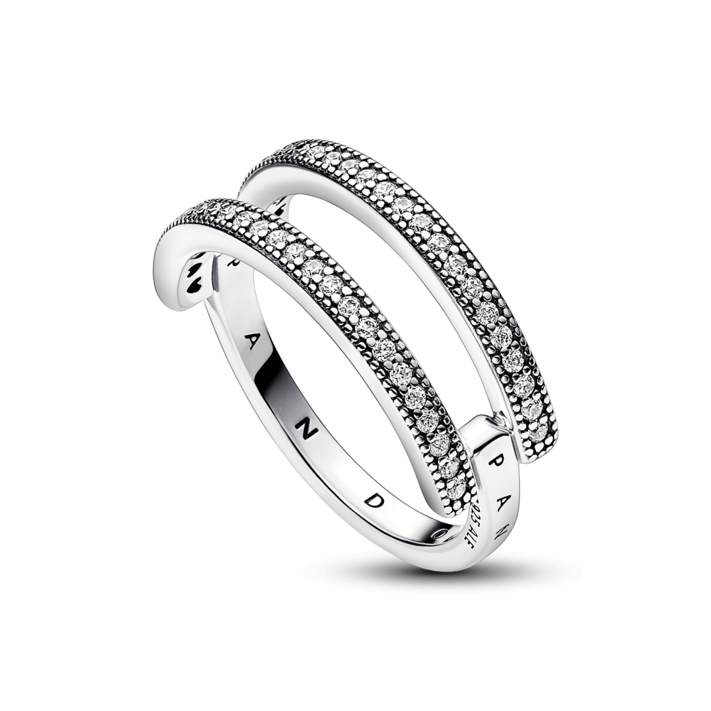 Pandora Signature Logo ir Pavé Dvigubas Žiedas - Pandora Lietuva