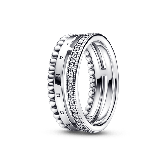 Pandora Signature Logo Pavé & Beads Ring žiedas - Pandora Lietuva