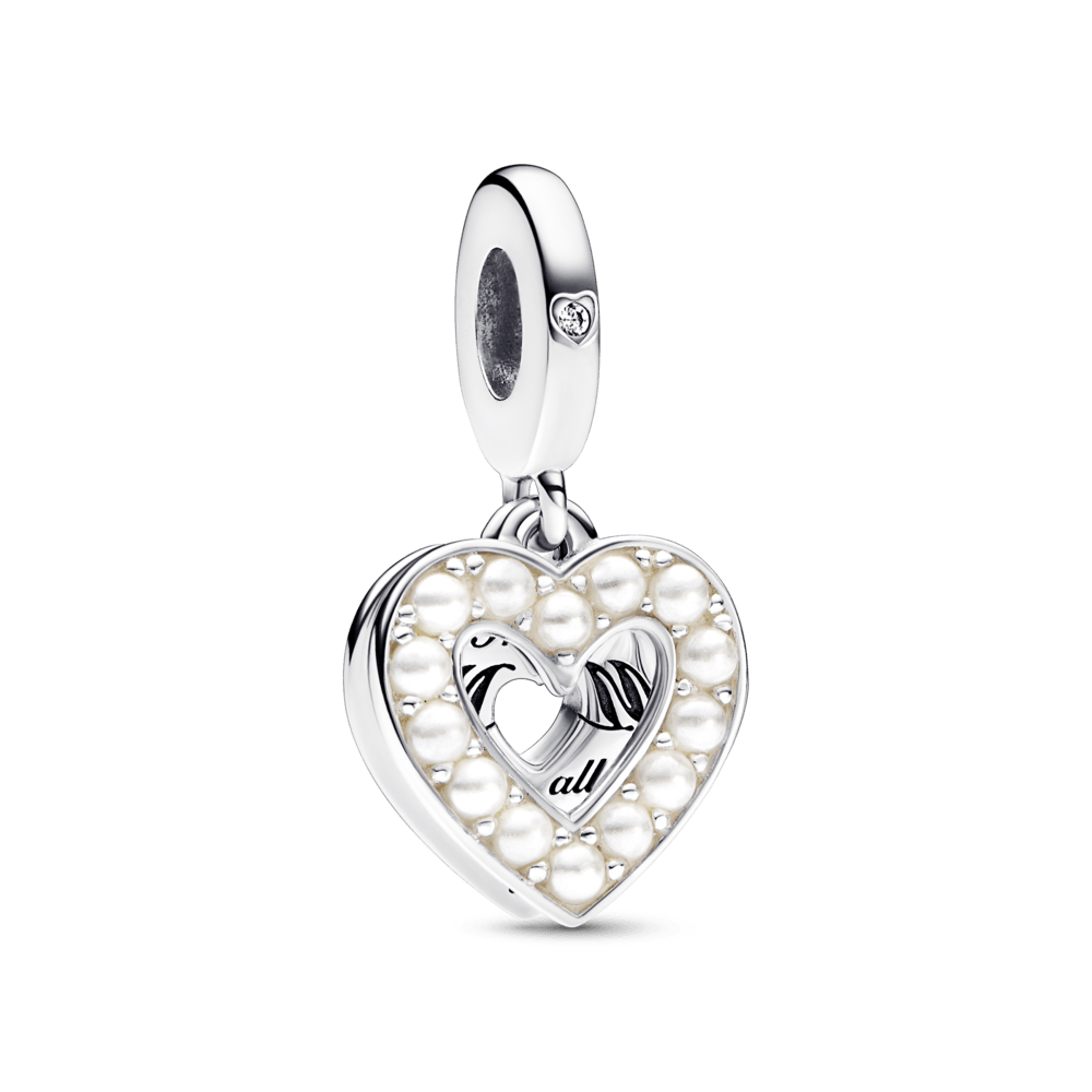 Pearlescent White Heart Double Dangle Charm - Pandora Lietuva