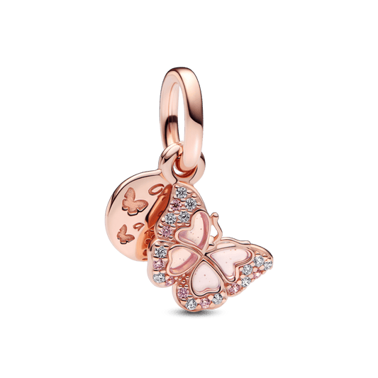 Pink Butterfly & Quote Double Dangle Charm pakabukas - Pandora Lietuva