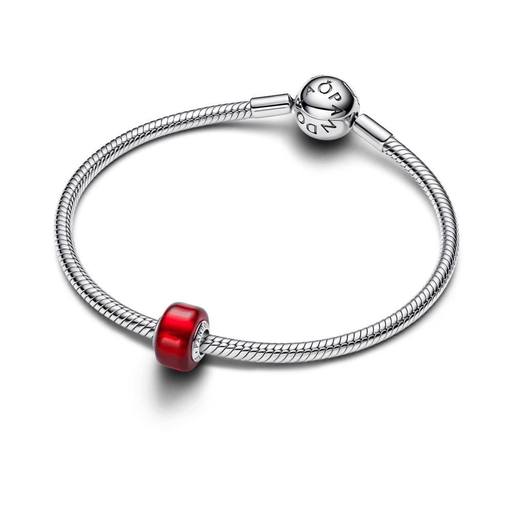 Raudono Murano stiklo karoliukas - Pandora Lietuva