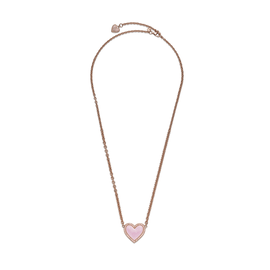 Rausvi sūkurinės širdies karoliai su širdele - Pandora Lietuva