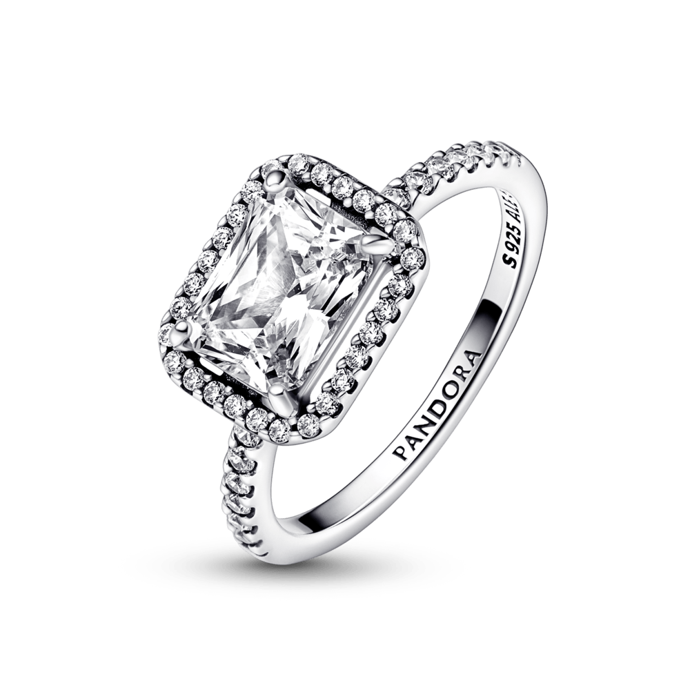 Rectangular Sparkling Halo Ring - Pandora LT