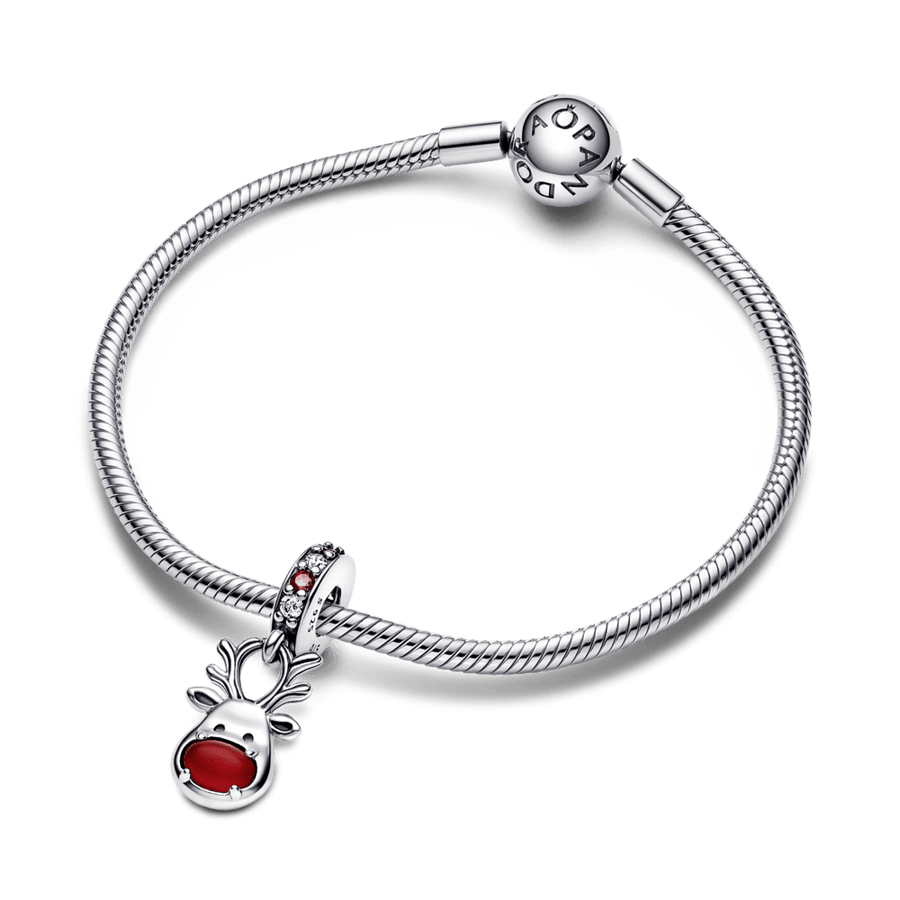 Red Nose Reindeer Murano Dangle Charm - Pandora LT