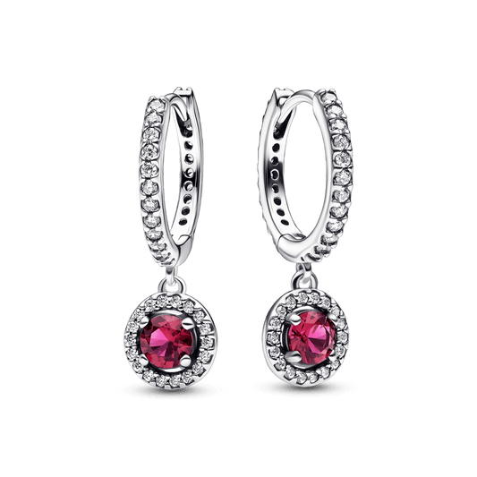 Red Round Sparkling Hoop Earrings - Pandora LT