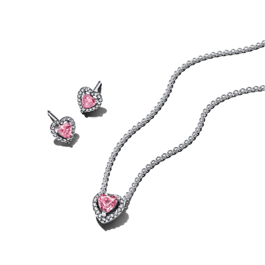 Rožinės spindinčios širdelės vėrinio ir auskarų dovanų rinkinys - Pandora Lietuva