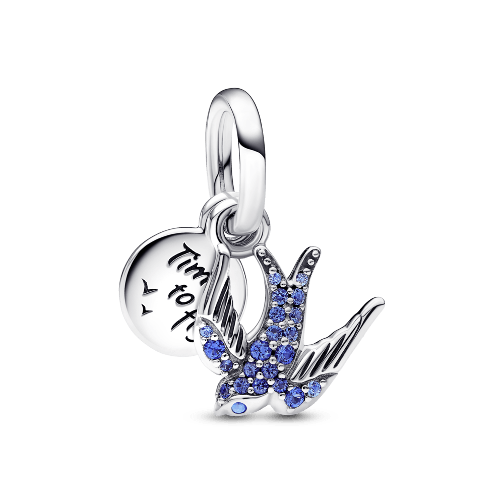 Sparkling Swallow & Quote Double Dangle Charm pakabukas - Pandora Lietuva