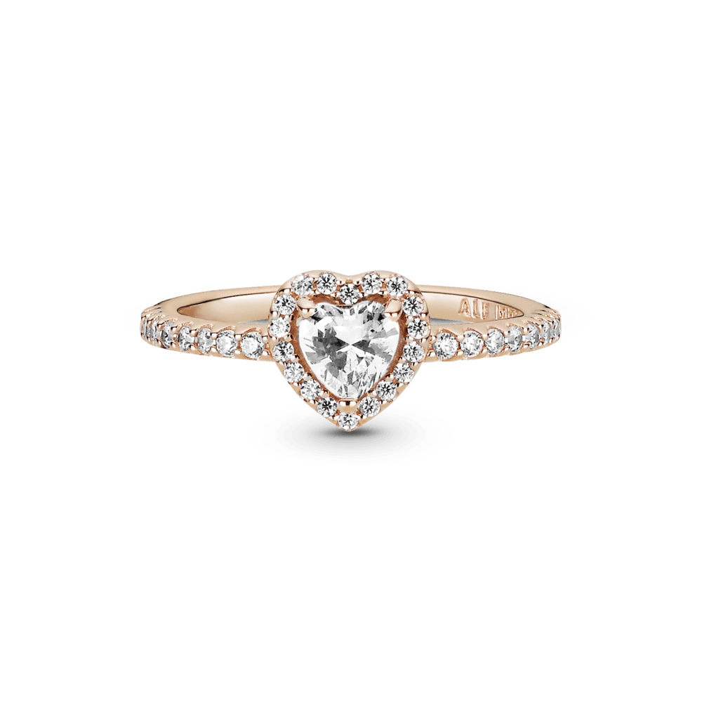 Spindintis pakylėtas širdies žiedas - Pandora LT