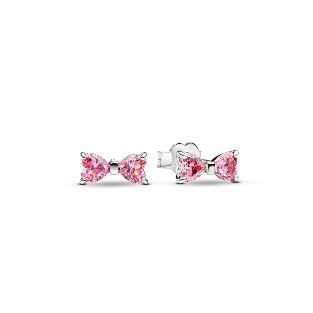 Spindintys rožiniai įsmeigiami auskarai su kaspinėliu - Pandora Lietuva