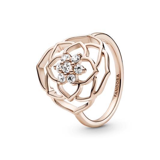 Stilingas žiedas su rožės žiedu - Pandora LT