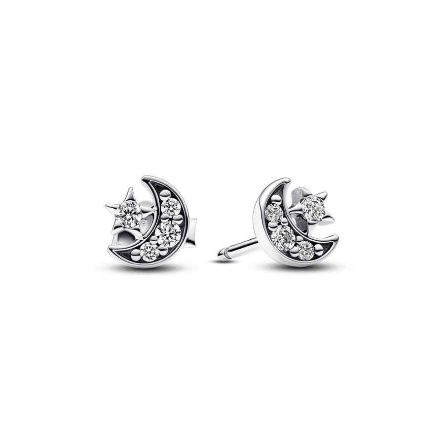 Žėrintys Mėnulio ir Žvaigždės Įveriami Auskarai - Pandora Lietuva