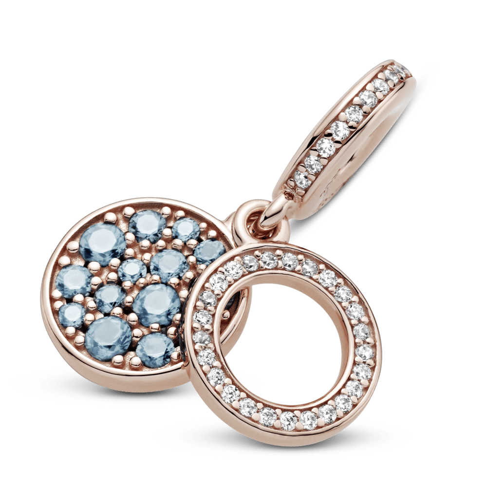 Žvilgantis šviesiai mėlynas dvigubas disko kabantis karoliukas - Pandora Lietuva