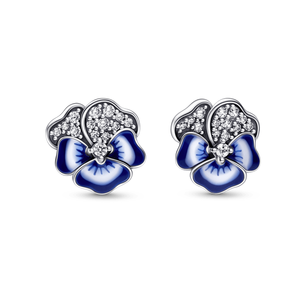 Blue Pansy Flower Stud auskarai - Pandora Lietuva