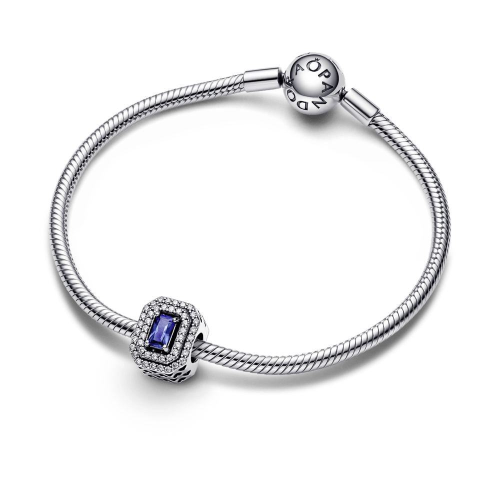 Blue Sparkling Levelled Rectangular Charm - Pandora Lietuva