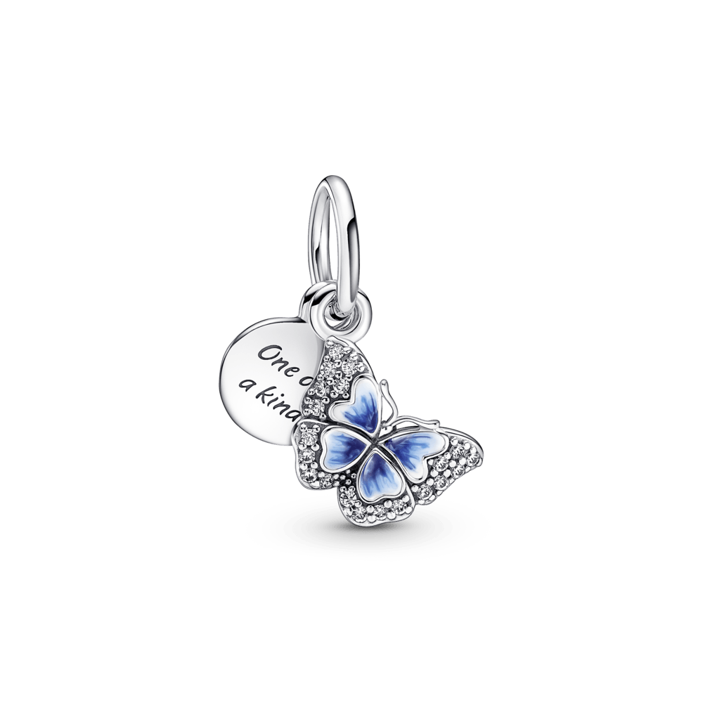 Dvigubas kabantis karoliukas – Mėlynas drugelis su citata - Pandora Lietuva