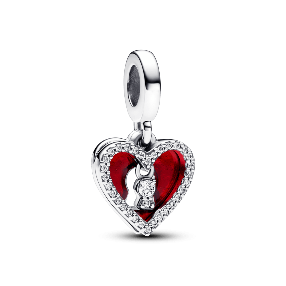 Dvigubas raudonas karoliukas-pakabukas „Širdis ir rakto skylutė“ - Pandora Lietuva