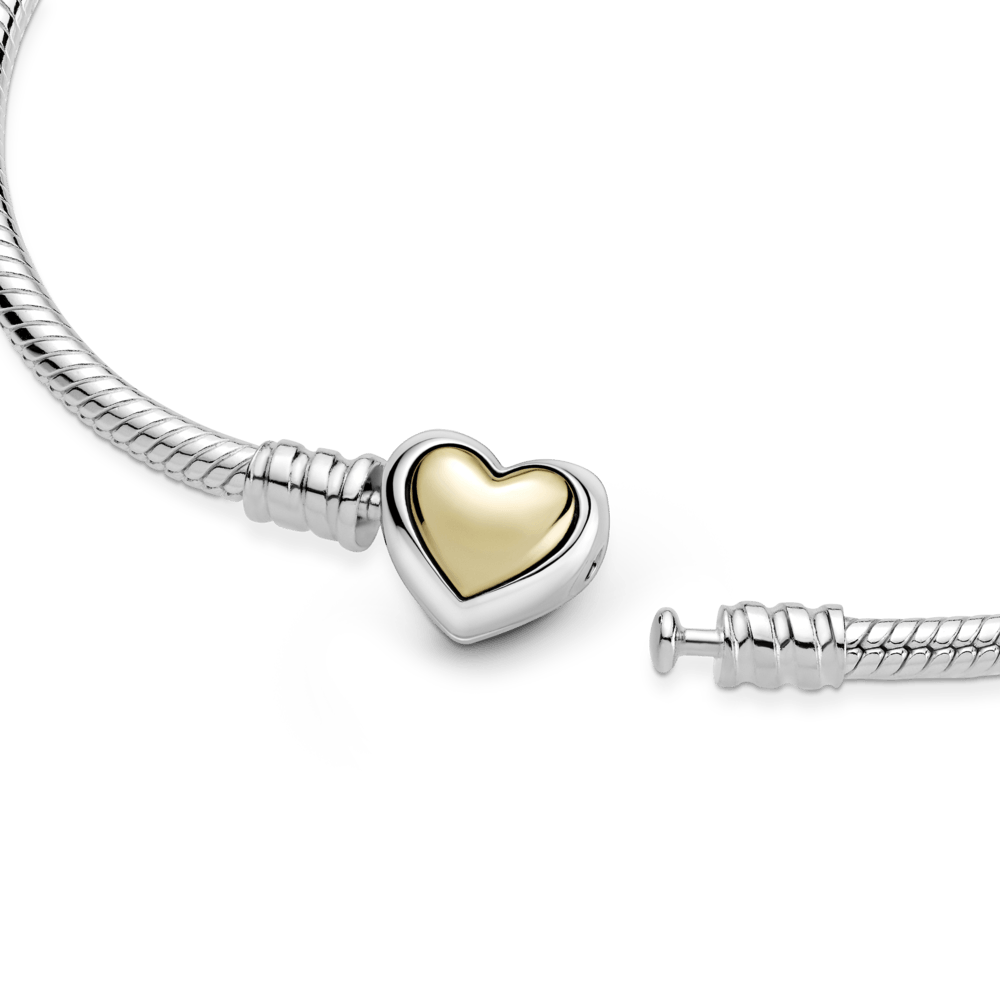 Išgaubtos auksinės širdelės užsegimo ir gyvatės rašto apyrankė - Pandora Lietuva