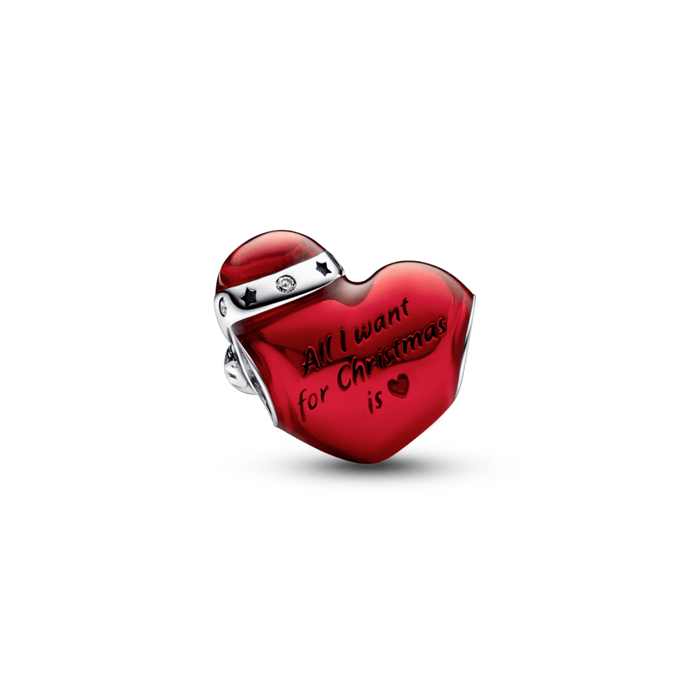 Metallic Red Christmas Heart Charm - Pandora LT