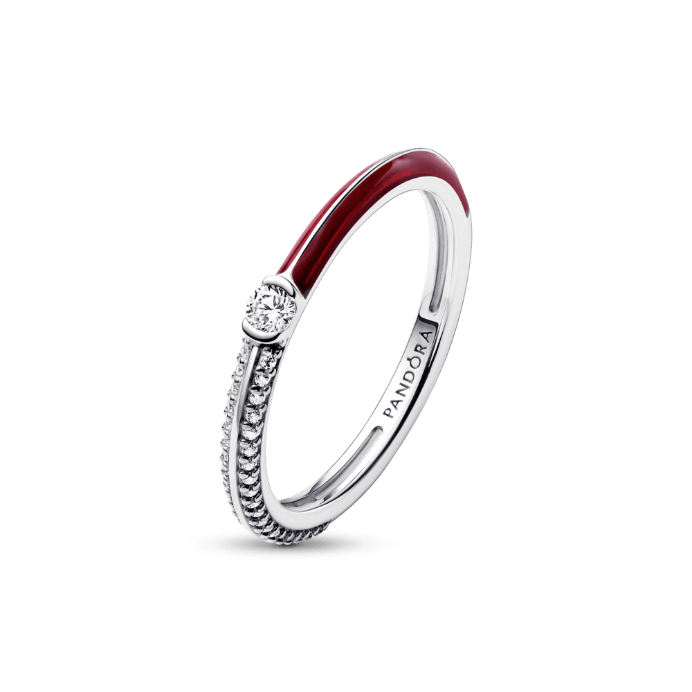 Pandora ME Pave ir raudonas dvigubas žiedas - Pandora LT