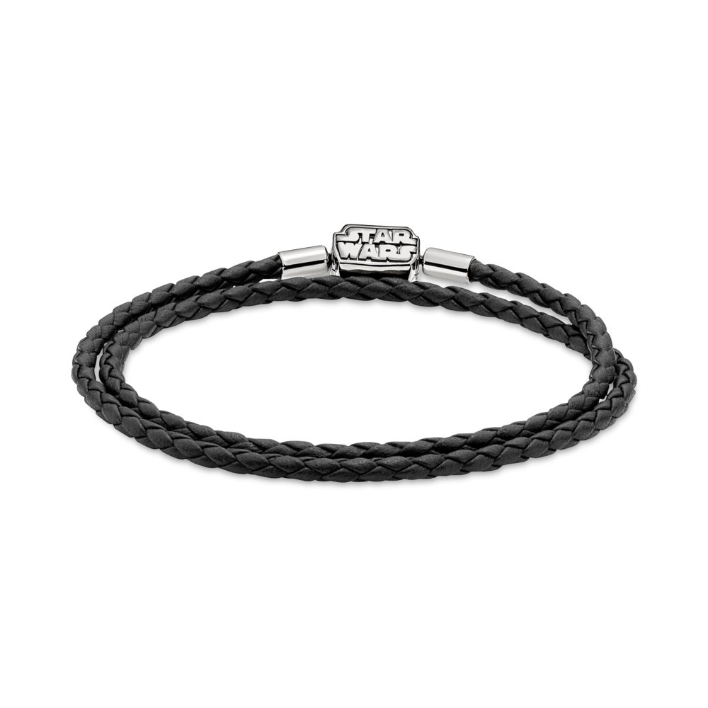 Pandora Moments Žvaigždžių karų™ užsegimo dviguba juoda odinė apyrankė - Pandora LT