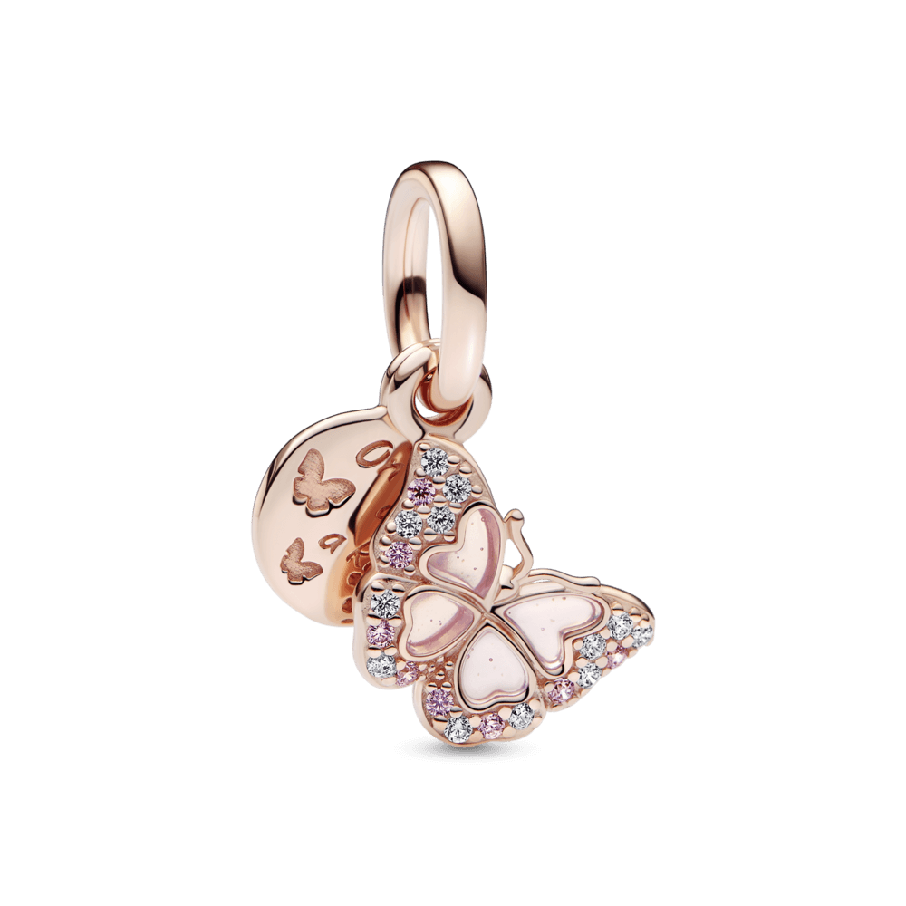 Pink Butterfly & Quote Double Dangle Charm pakabukas - Pandora Lietuva