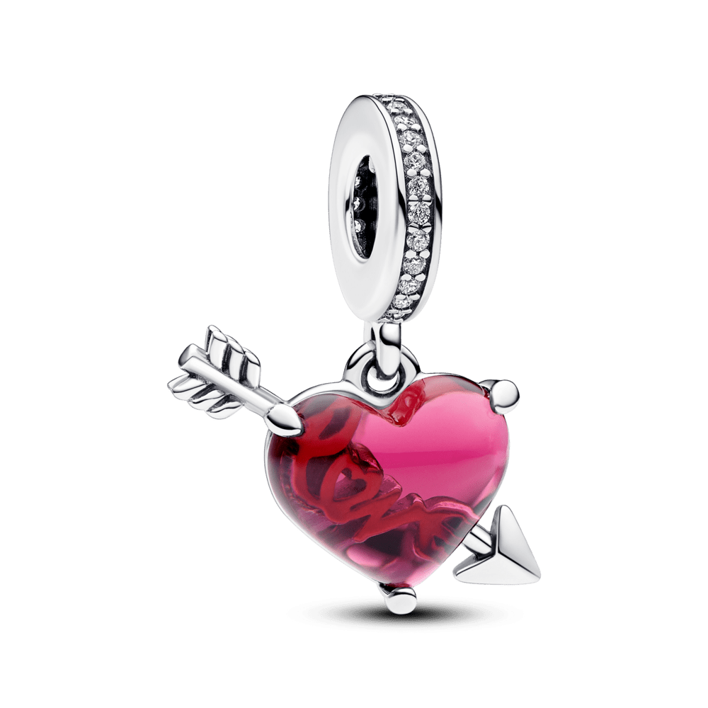 Raudono Murano stiklo karoliukas-pakabukas „Širdis ir strėlė“ - Pandora Lietuva
