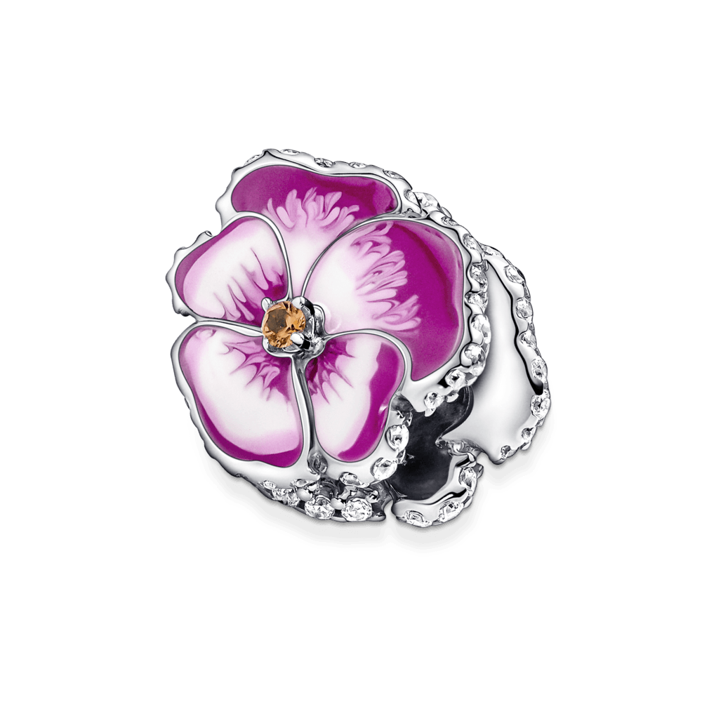 Rausvos gėlės našlaitės karoliukas - Pandora LT