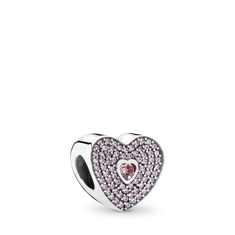 Širdies sidabrinis žavesys su puošniais rožiniais ir rausvais kubiniais cirkoniais - Pandora Lietuva