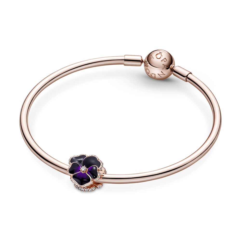 Tamsiai violetinės gėlės našlaitės karoliukas - Pandora Lietuva