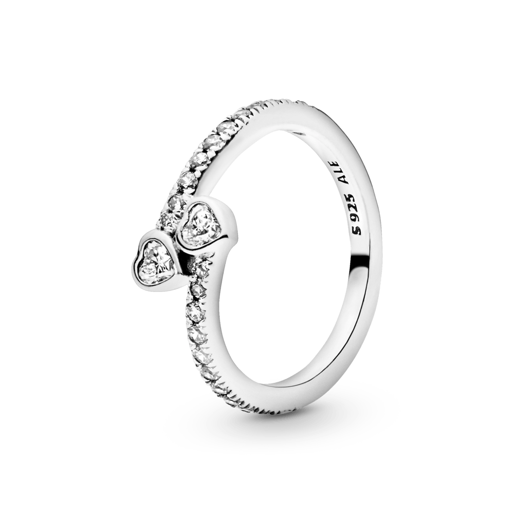 Žiedas Dvi Žėrinčios Širdys - Pandora LT